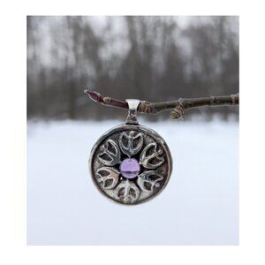 Crescent Moon Goddess "Joy to this Woman" Sterling 925 Pendant w Amethyst Stone